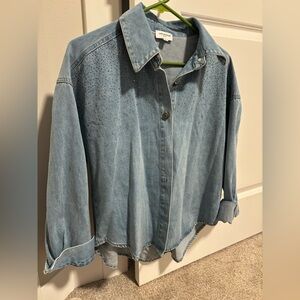 Studded Rhinestone Denim Button-Up Shirt Women’s Size Small